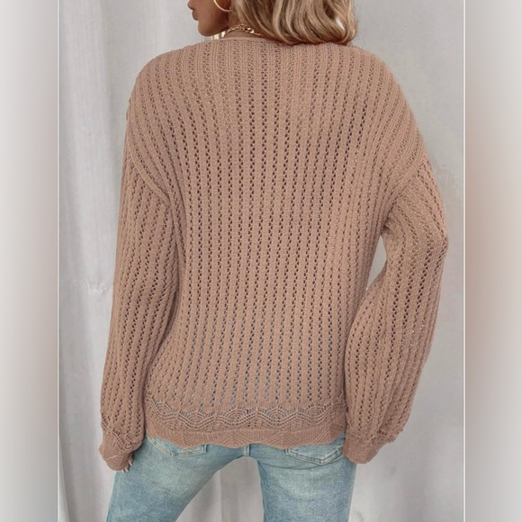Sheer Open Knit Detail Hem Long Sleeve Lightweight Sweater/Top - Picture 6 of 6